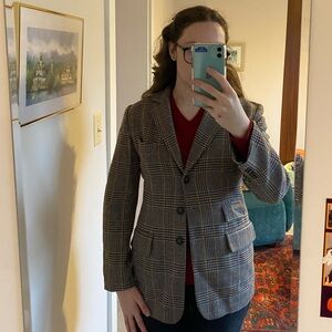 Evan Picone Multicolor Wool Plaid Blazer with Burgundy Lining